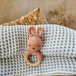Crochet and wooden baby rattle - bunny